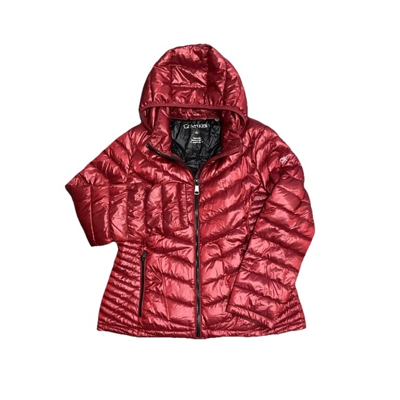 Calvin Klein Packable Down Puffer Jacket Red Hooded Womens Size XL Winter Warmth - Picture 3 of 13